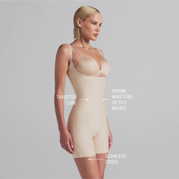 SKIMS Body Zoned Open Bust Mid Thigh Bodysuit – ClaySize LargeNWT